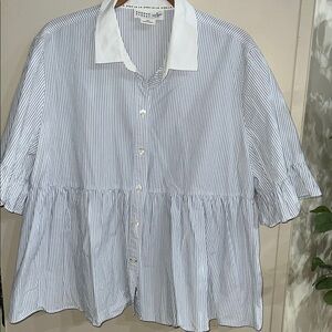 Kate Spade Striped Button-Up Blouse with White Collar